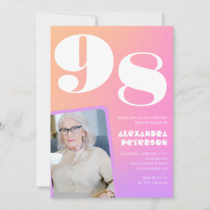 Retro Gradient Pink 98th birthday Invitation