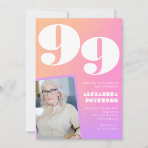 Retro Gradient Pink 99th birthday Invitation