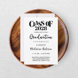 Retro Graduation Ceremony Black And White Invitation