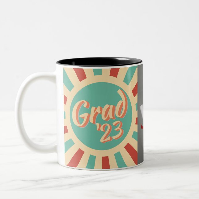 Retro Graduation Class 2023 Custom Name Congrats Two-Tone Coffee Mug (Left)