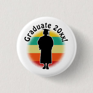 Retro Graduation Graduate Cap & Gown Woman Girl 3 Cm Round Badge