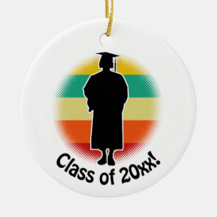 Retro Graduation Graduate Cap & Gown Woman Girl Ceramic Tree Decoration