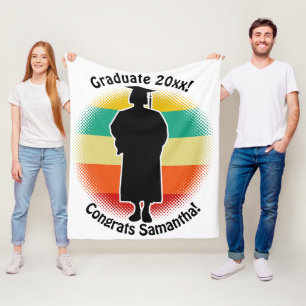 Retro Graduation Graduate Cap & Gown Woman Girl Fleece Blanket