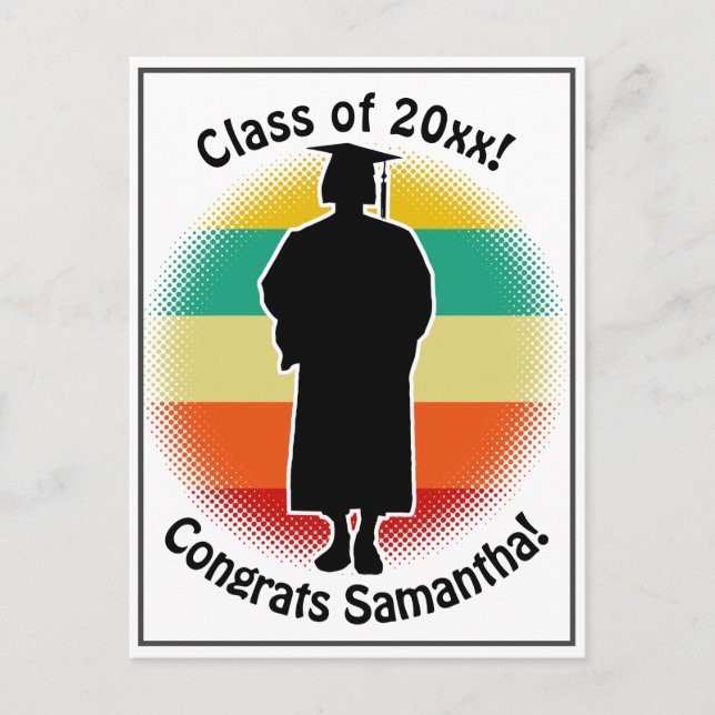 Retro Graduation Graduate Cap & Gown Woman Girl Postcard (Front)