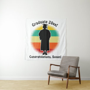 Retro Graduation Graduate Cap & Gown Woman Girl Tapestry