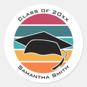 Retro Graduation Graduate Cap Mortarboard Classic Round Sticker