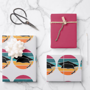 Retro Graduation Graduate Cap Mortarboard Wrapping Paper Sheet