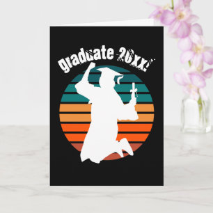 Retro Graduation Graduate Jumping for Joy Rainbow Card