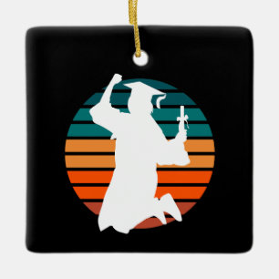 Retro Graduation Graduate Jumping for Joy Rainbow Ceramic Ornament