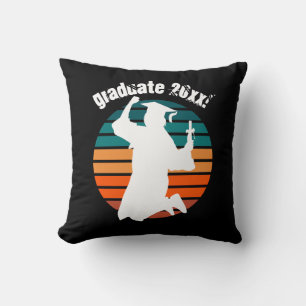 Retro Graduation Graduate Jumping for Joy Rainbow Cushion