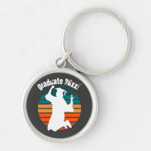 Retro Graduation Graduate Jumping for Joy Rainbow Key Ring