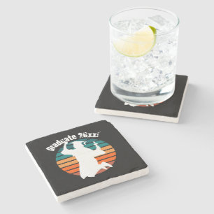 Retro Graduation Graduate Jumping for Joy Rainbow Stone Coaster