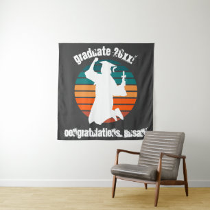 Retro Graduation Graduate Jumping for Joy Rainbow Tapestry