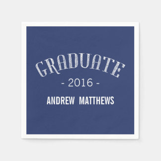 Retro Graduation Paper Napkins | Navy Blue White