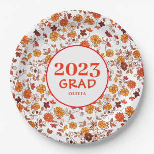 Retro Graduation Party Floral Paper Plate