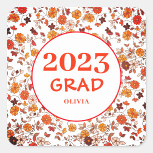 Retro Graduation Party Floral Square Sticker
