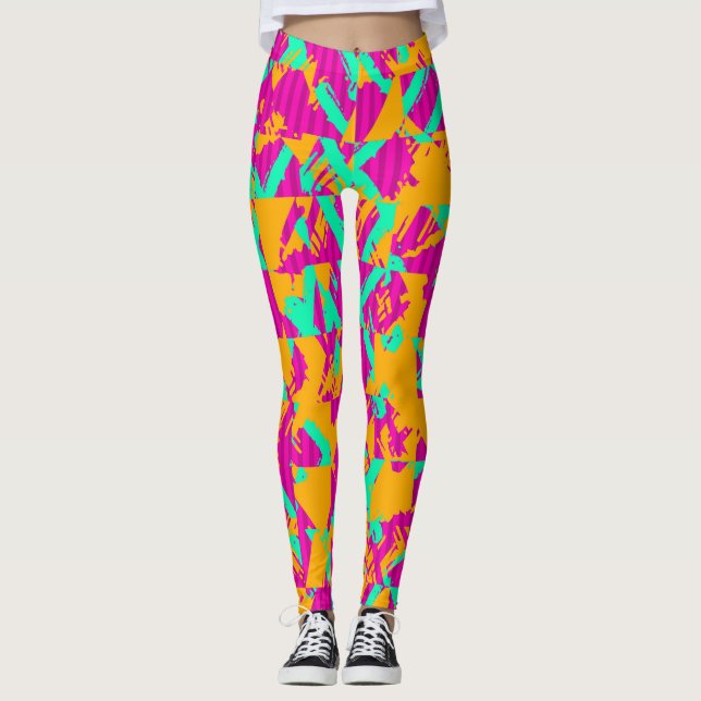 Retro Graffiti Clash Leggings – 80s Neon Street St (Front)