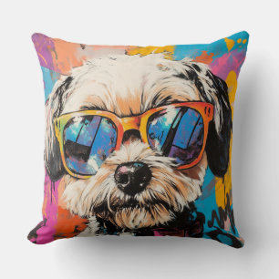 Retro Graffiti Groovy Shih Tzu Dog In Shades Cushion