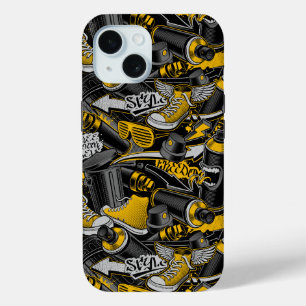 Retro Graffiti Urban Street Pattern iPhone 15 Case