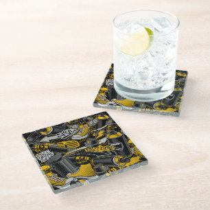 Retro Graffiti Urban Street Pattern Glass Coaster