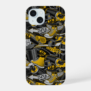 Retro Graffiti Urban Street Pattern iPhone 15 Case