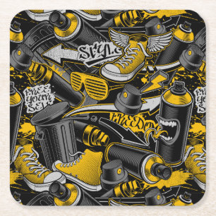 Retro Graffiti Urban Street Pattern Square Paper Coaster