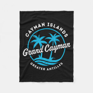 Retro Grand Cayman Islands Palm Tree Beach Vintage Fleece Blanket