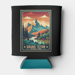 Retro Grand Teton Hike Sunset T-Shirt Can Cooler