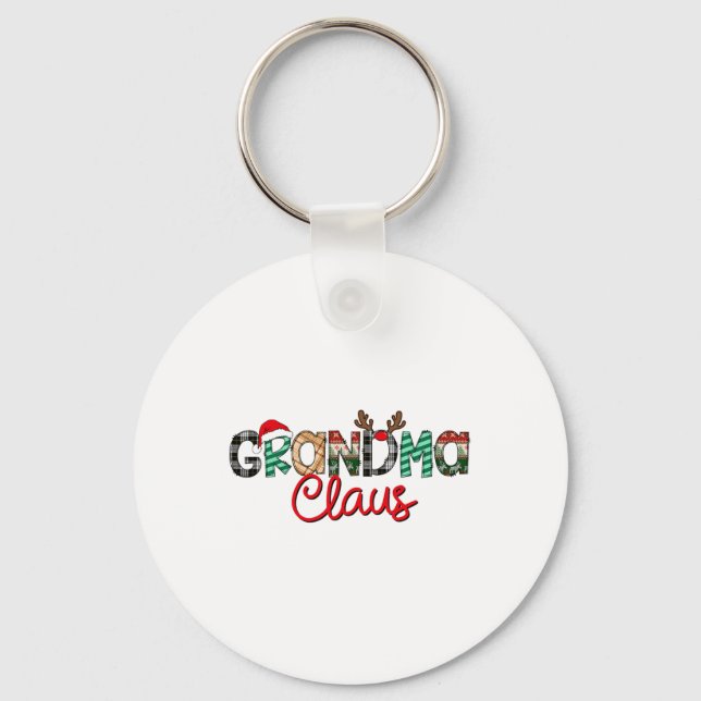 Retro Grandma Claus Reindeer Christmas Matching Fa Key Ring (Front)