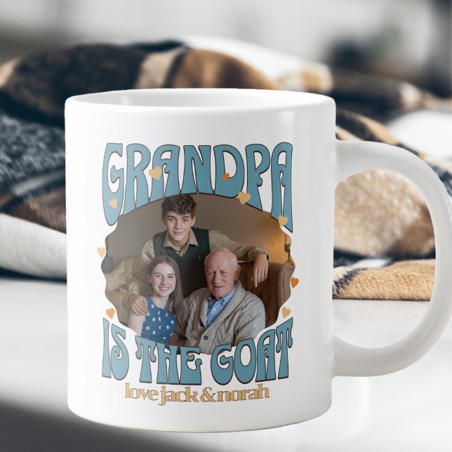 Retro Grandpa is the Goat Photo Giant Mug (Giant GOAT mug for greatest grandpa of all time)