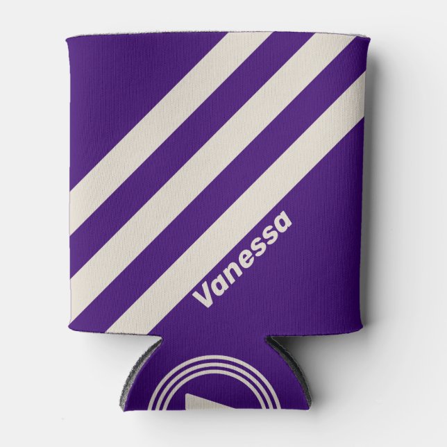 Retro Grapevine Three Stripes with Name Can Cooler (Front)