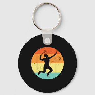 Retro Graphic Badminton Player Shuttle Player Spor Key Ring