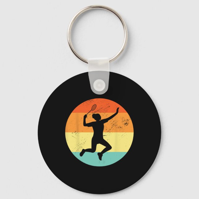 Retro Graphic Badminton Player Shuttle Player Spor Key Ring (Front)