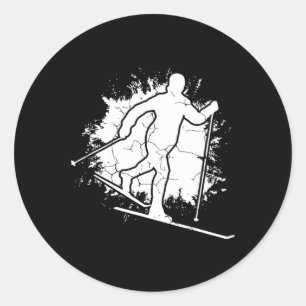 Retro Graphic Cross Country Skiing Winter Sports B Classic Round Sticker