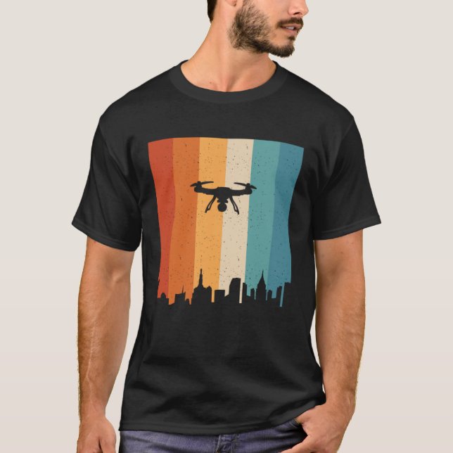 Retro Graphic Drone Flying Quadcopter Pilot RC Dro T-Shirt (Front)