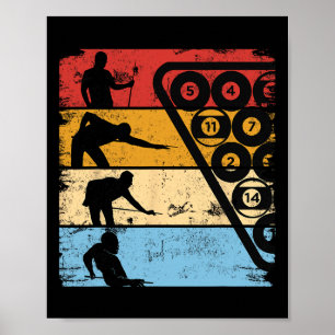 Retro Graphic Pool Billiard Snooker Billard Cue 8- Poster