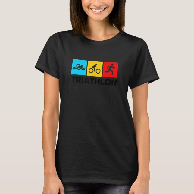 Retro Graphic Run Bike Swim Triathlon Triathlete S T-Shirt (Front)