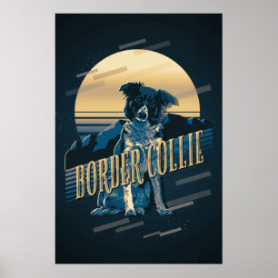 Retro Graphics Border Collie Blue ID754 Poster
