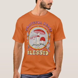 Retro Grateful Heart Blessed Groovy Mushroom Rose T-Shirt