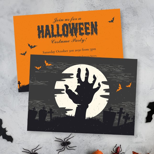Retro Graveyard Orange Halloween Party  Invitation (Creator Uploaded)