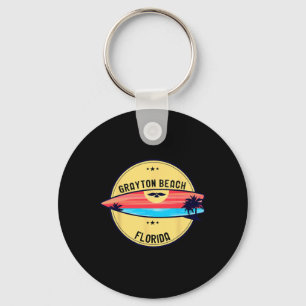 Retro Grayton Beach Florida Beach Surfing Key Ring