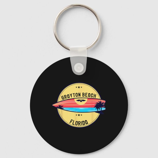 Retro Grayton Beach Florida Beach Surfing  Key Ring (Front)