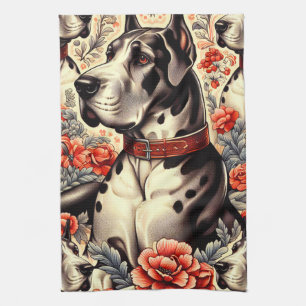 Retro Great Dane Illustration Tea Towel