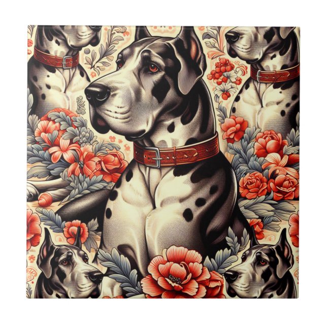 Retro Great Dane Illustration Tile (Front)