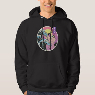 Retro Great Wave Japanese Vaporwave Cat 90's Aesth Hoodie