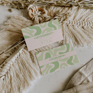 Retro Green 70s Boho Groovy Trendy Abstract Business Card