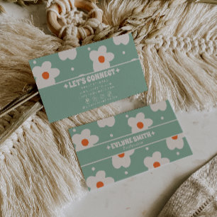 Retro Green 70s Groovy Floral Boho Unique Fun Business Card