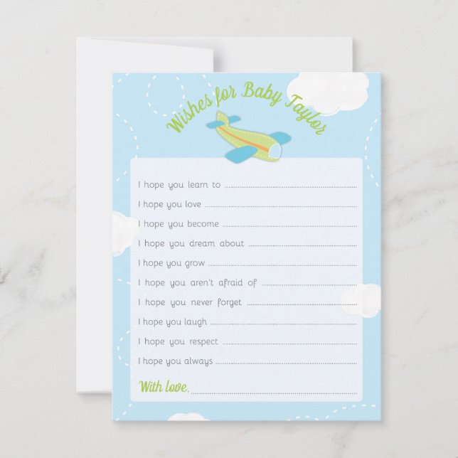 Retro Green Aeroplane Baby Shower Wishes for Baby Invitation (Front)