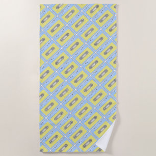 Retro Green and Blue Cassette Tape Pattern Beach Towel