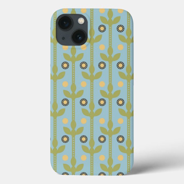 Retro Green and Blue Cute Folksy Floral Pattern Case-Mate iPhone Case (Back)